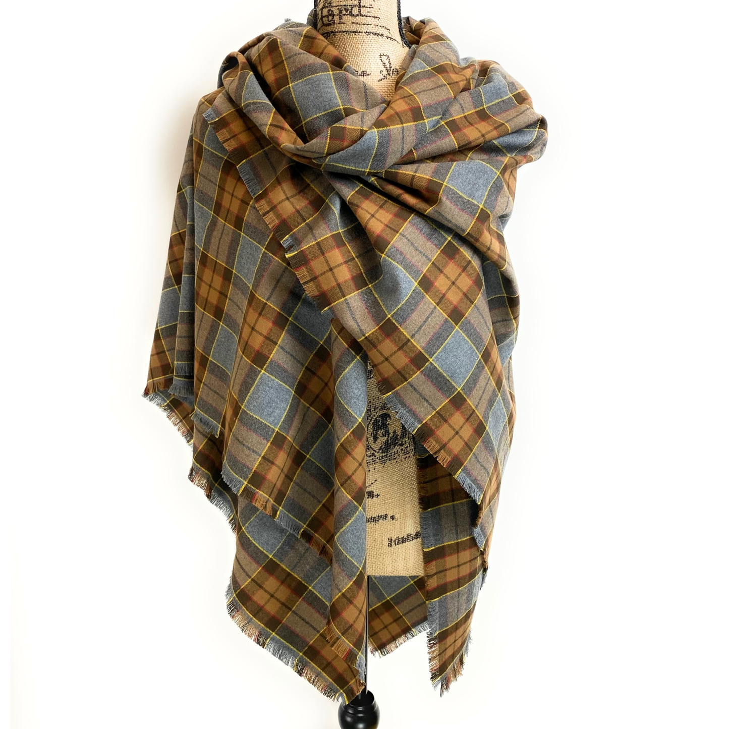 Oversized Blanket Scarf/Earasaid - Outlander Clan Fraser Inspired Gray, Brown, Yellow, and Red Cotton Flannel - Tampa Home & Garden Store