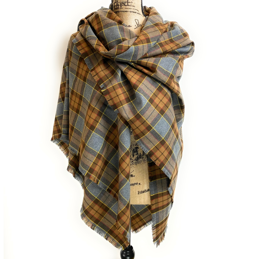 Oversized Blanket Scarf/Earasaid - Outlander Clan Fraser Inspired Gray, Brown, Yellow, and Red Cotton Flannel - Tampa Home & Garden Store