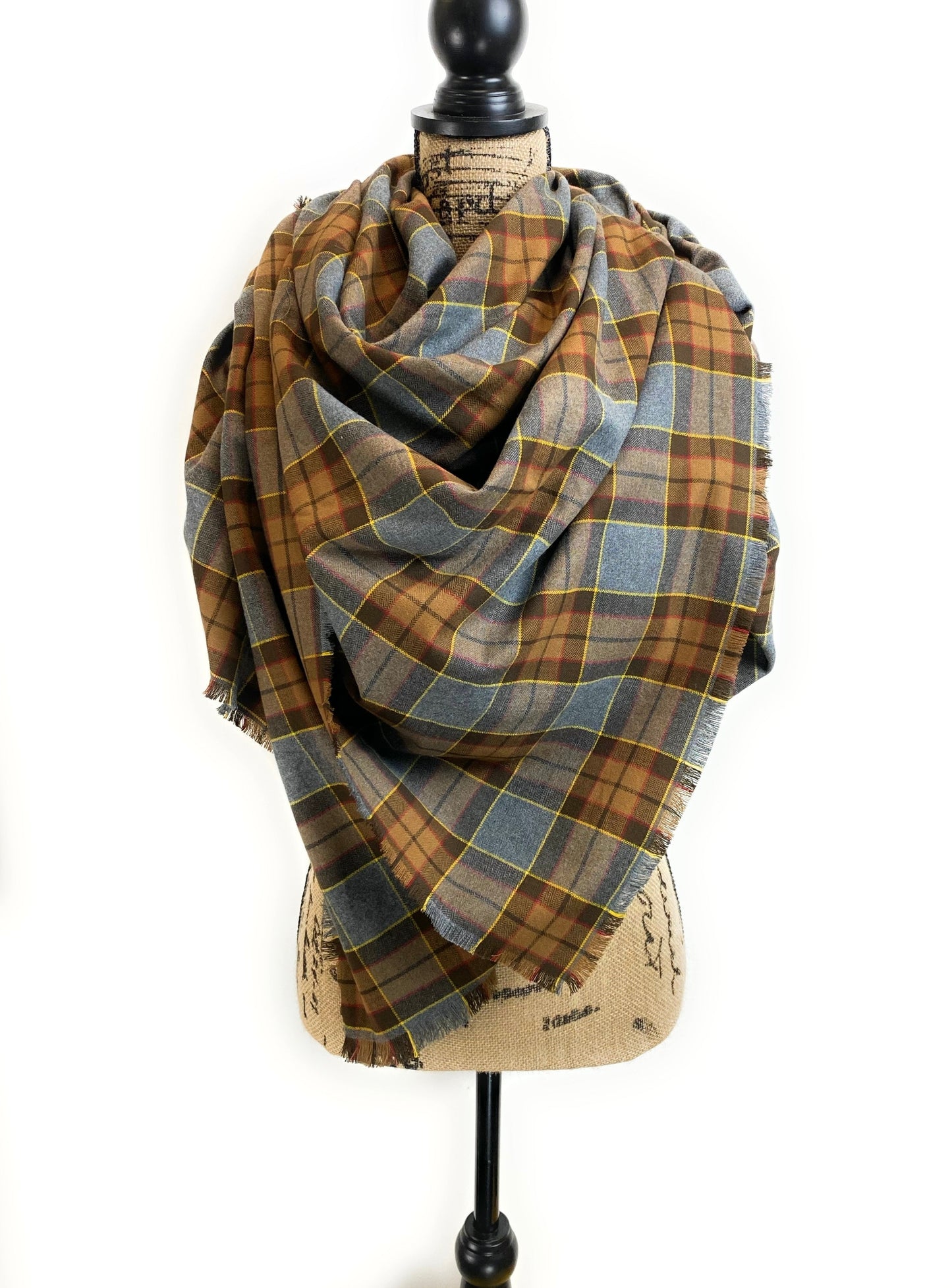 Oversized Blanket Scarf/Earasaid - Outlander Clan Fraser Inspired Gray, Brown, Yellow, and Red Cotton Flannel - Tampa Home & Garden Store