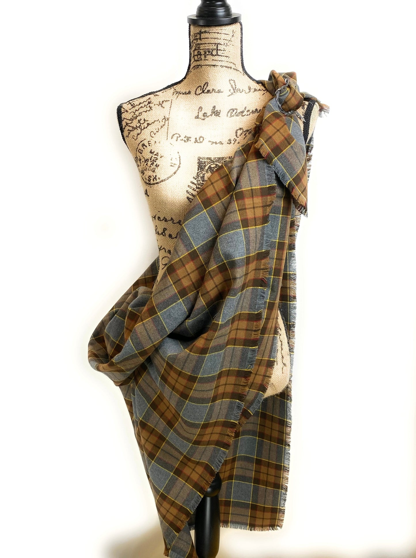 Oversized Blanket Scarf/Earasaid - Outlander Clan Fraser Inspired Gray, Brown, Yellow, and Red Cotton Flannel - Tampa Home & Garden Store