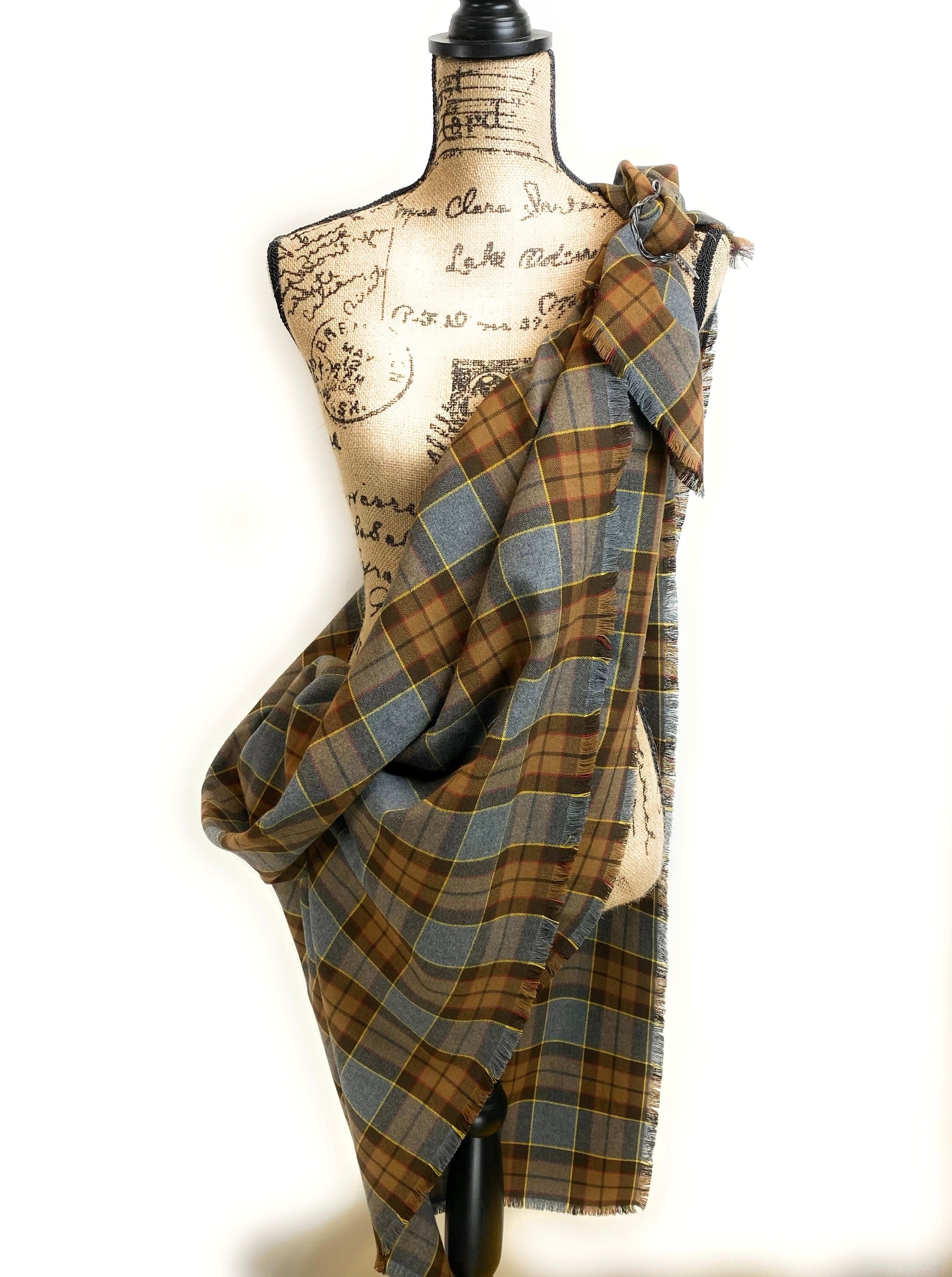 Oversized Blanket Scarf/Earasaid - Outlander Clan Fraser Inspired Gray, Brown, Yellow, and Red Cotton Flannel - Tampa Home & Garden Store