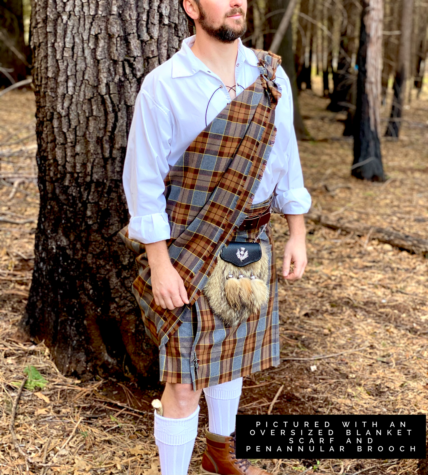 Oversized Blanket Scarf/Earasaid - Outlander Clan Fraser Inspired Gray, Brown, Yellow, and Red Cotton Flannel - Tampa Home & Garden Store