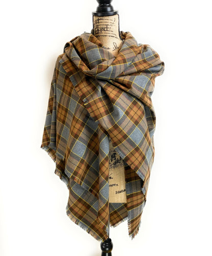 Oversized Blanket Scarf/Earasaid - Outlander Clan Fraser Inspired Gray, Brown, Yellow, and Red Cotton Flannel - Tampa Home & Garden Store
