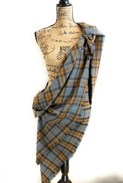 Oversized Blanket Scarf/Earasaid - Outlander Clan MacKenzie Inspired Gray, Brown and Light Blue Cotton Flannel - Tampa Home & Garden Store