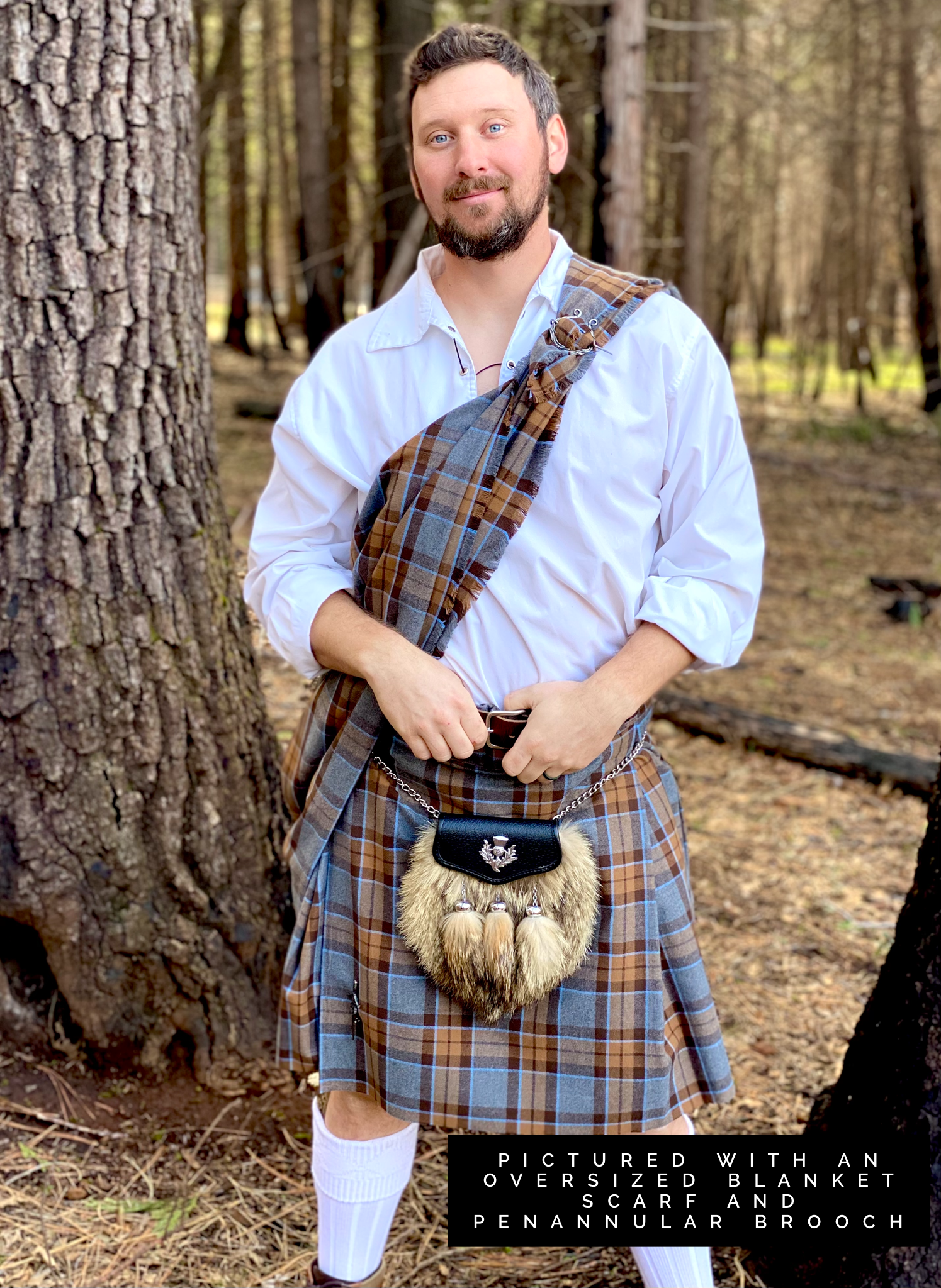 Oversized Blanket Scarf/Earasaid - Outlander Clan MacKenzie Inspired Gray, Brown and Light Blue Cotton Flannel - Tampa Home & Garden Store