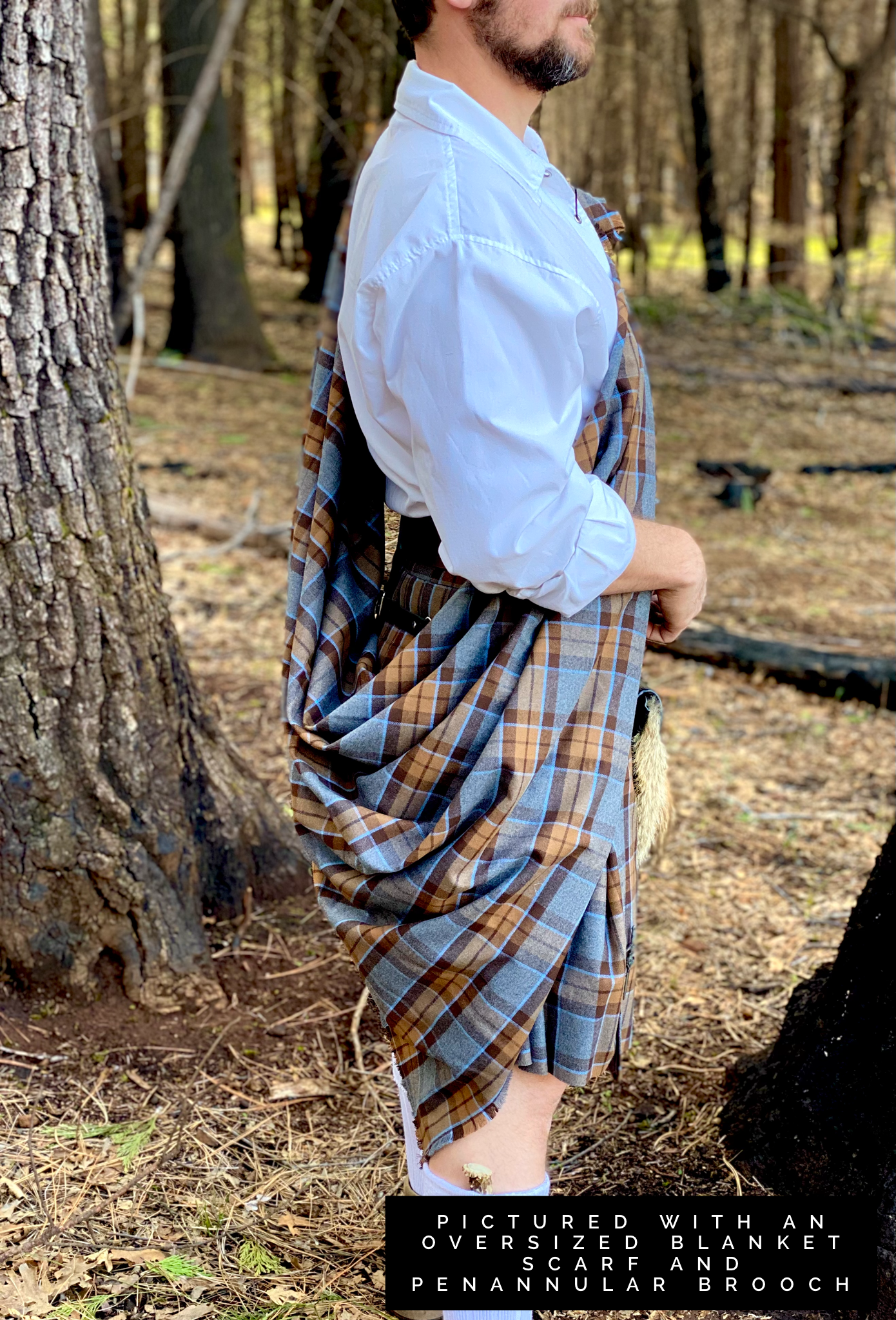 Oversized Blanket Scarf/Earasaid - Outlander Clan MacKenzie Inspired Gray, Brown and Light Blue Cotton Flannel - Tampa Home & Garden Store