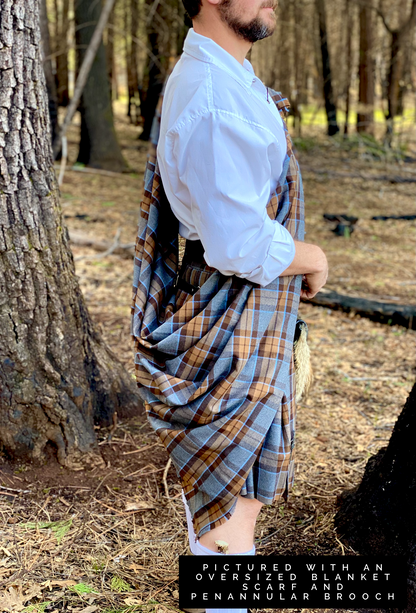 Oversized Blanket Scarf/Earasaid - Outlander Clan MacKenzie Inspired Gray, Brown and Light Blue Cotton Flannel - Tampa Home & Garden Store