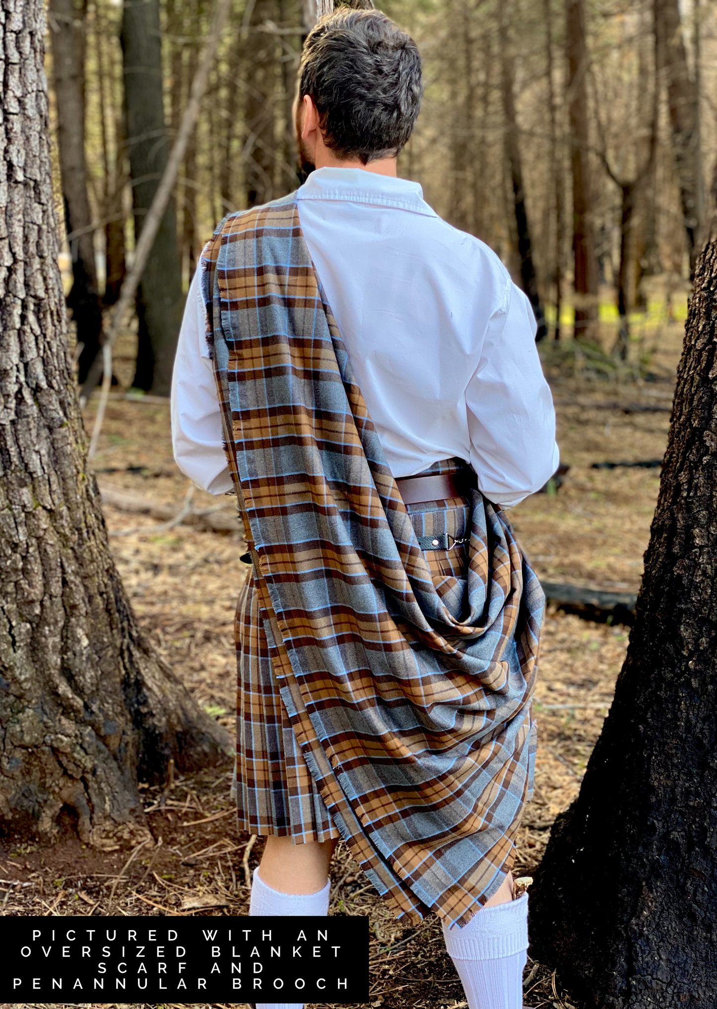 Oversized Blanket Scarf/Earasaid - Outlander Clan MacKenzie Inspired Gray, Brown and Light Blue Cotton Flannel - Tampa Home & Garden Store