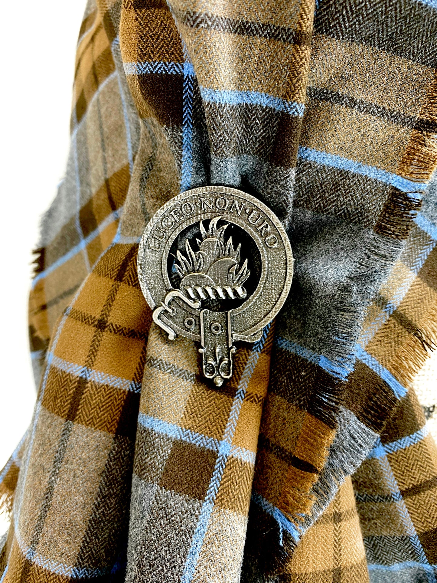 Oversized Blanket Scarf/Earasaid - Outlander Clan MacKenzie Inspired Gray, Brown and Light Blue Cotton Flannel - Tampa Home & Garden Store
