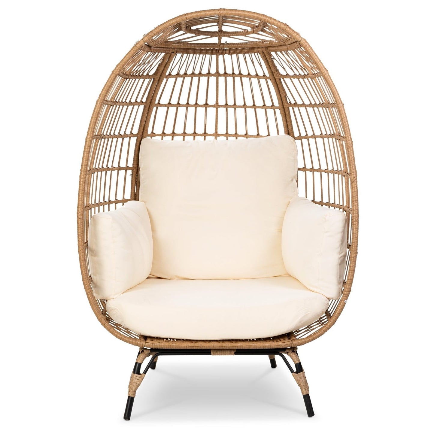 Oversized Patio Lounger Indoor/Outdoor Wicker Egg Chair Off White - Tampa Home & Garden Store