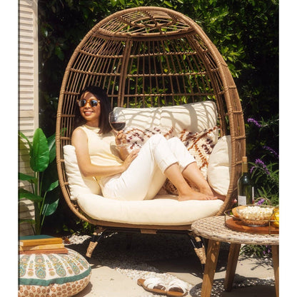 Oversized Patio Lounger Indoor/Outdoor Wicker Egg Chair Off White - Tampa Home & Garden Store