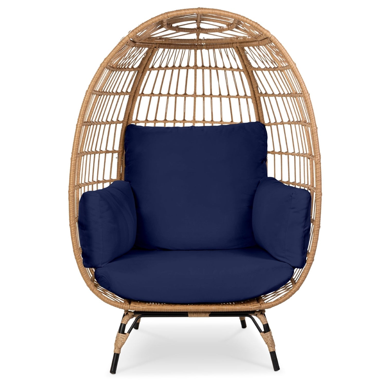 Oversized Patio Lounger Indoor/Outdoor Wicker Rattan Egg Chair Dark Blue - Tampa Home & Garden Store