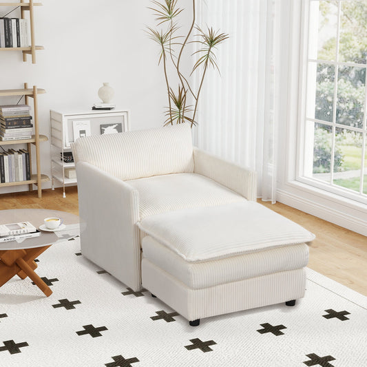 Oversized Accent Chair with Ottoman with Soft Corduroy Cushions-Beige - Tampa Home & Garden Store