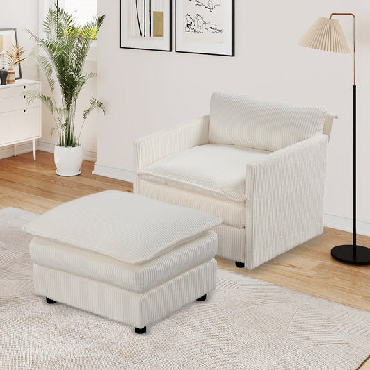 Oversized Accent Chair with Ottoman with Soft Corduroy Cushions-Beige - Tampa Home & Garden Store