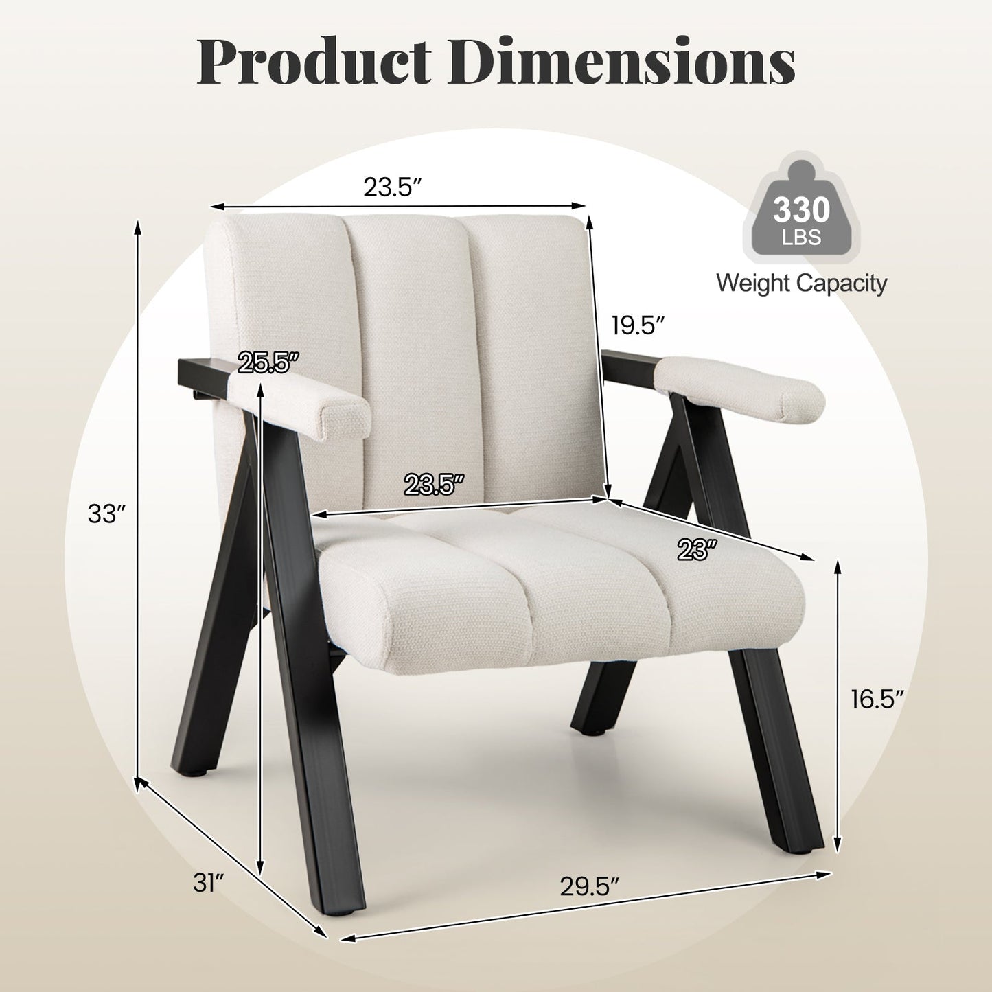 Oversized Accent Chair with Metal Frame and Armrests