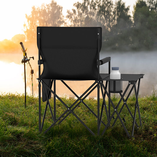 GemGear Oversized Camping Chair with side table and 2 storage pockets, black mesh back on Tampa Home & Garden Store