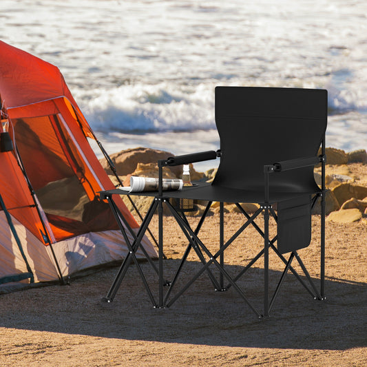 Oversized camping chair by GemGear with side table and 2 storage pockets, black folding camp furniture on beach on Tampa Home & Garden Store