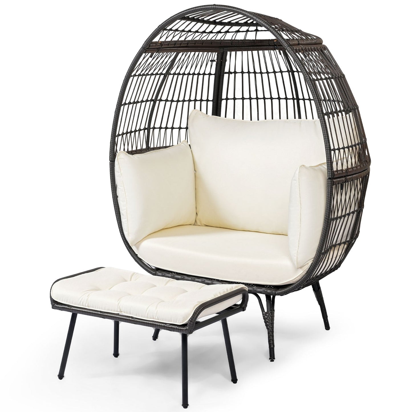 Oversized Patio Rattan Egg Lounge Chair with 4 Cushions-Brown
