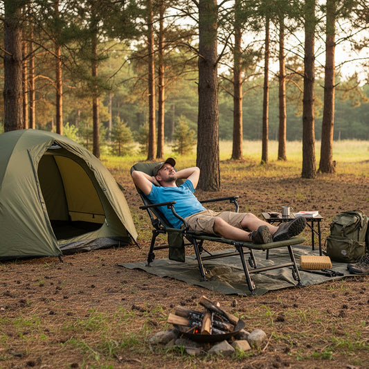 Oversized foldable fishing chair with detachable footrest in green, GemGear camp furniture on Tampa Home & Garden Store