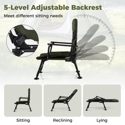Oversized green foldable fishing chair for adults with armrests camping furniture on Tampa Home & Garden Store