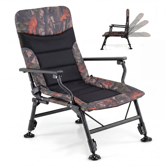 Oversized folding fishing chair GemGear with adjustable backrest in camo fabric on Tampa Home & Garden Store