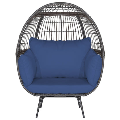 Oversized Patio Rattan Egg Lounge Chair with 4 Cushions-Brown