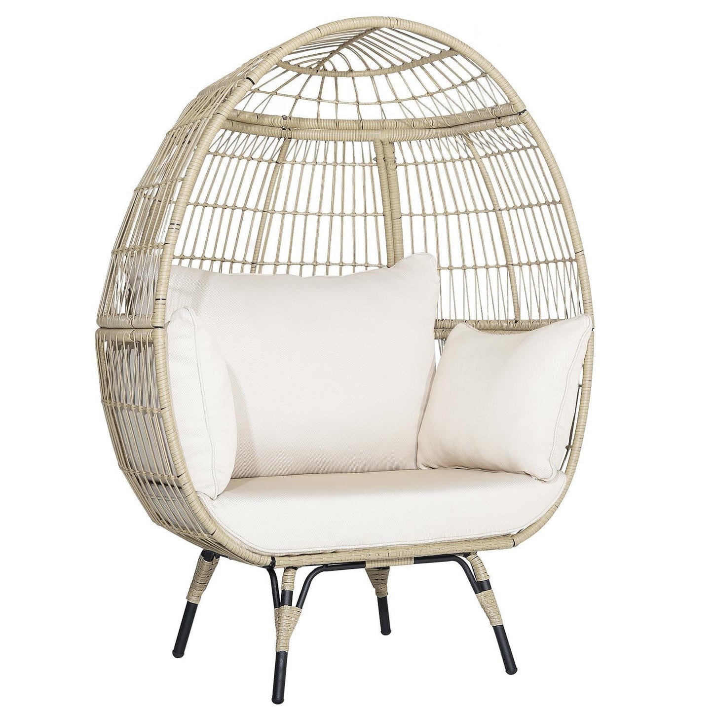 Oversized Patio Rattan Egg Lounge Chair with 4 Cushions-Brown