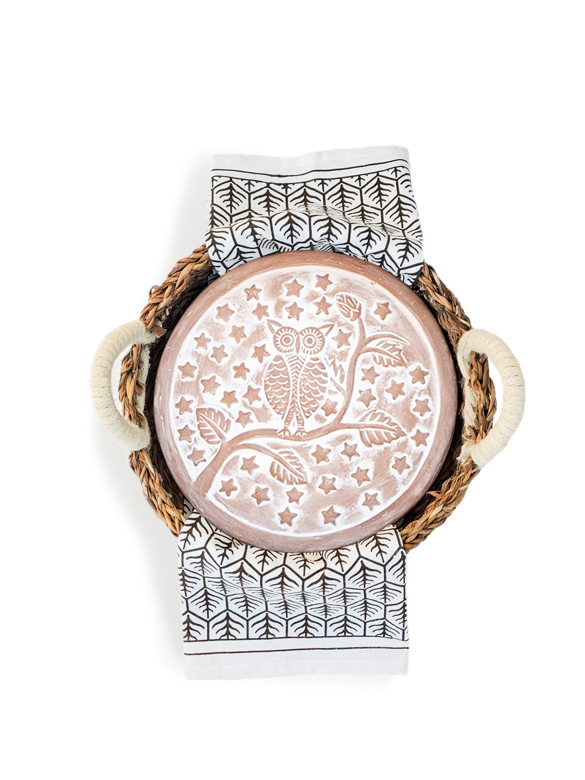 Coffret cadeau chauffe-pain et panier avec torchon - Hibou rond