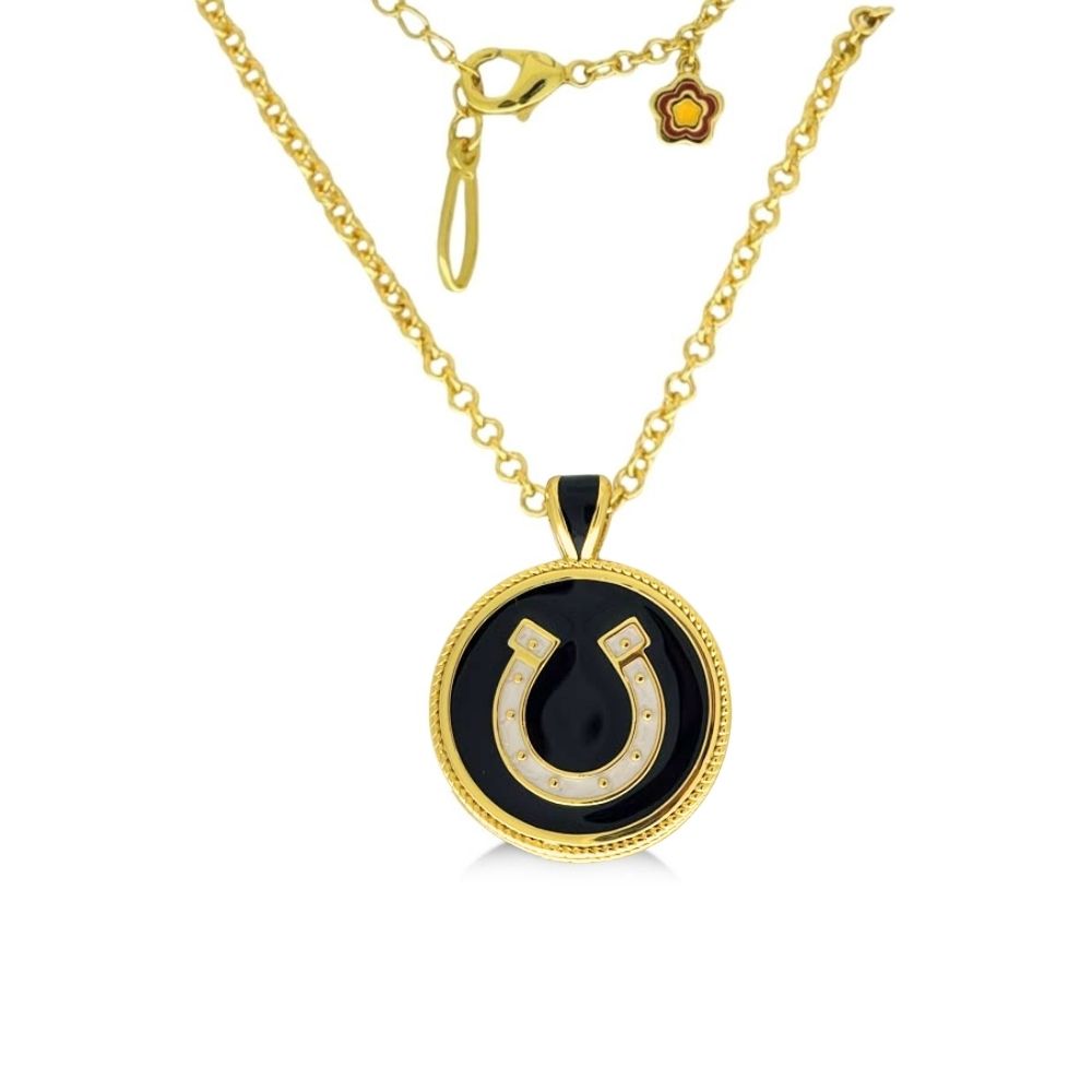 Equestrian Pendant Necklace by Lauren G Adams in black enamel with gold-tone horseshoe charm on Tampa Home Garden Store