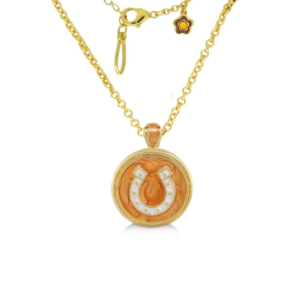 Equestrian Pendant Necklace gold orange swirl pendant with white horseshoe Lauren G Adams on Tampa Home & Garden Store
