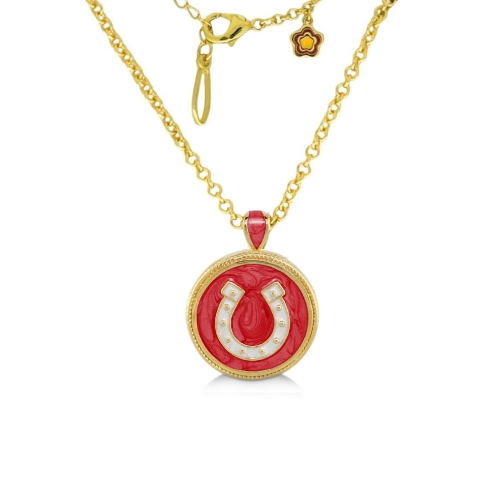 Lauren G Adams equestrian pendant necklace with red enamel pendant and white horseshoe on Tampa Home & Garden Store