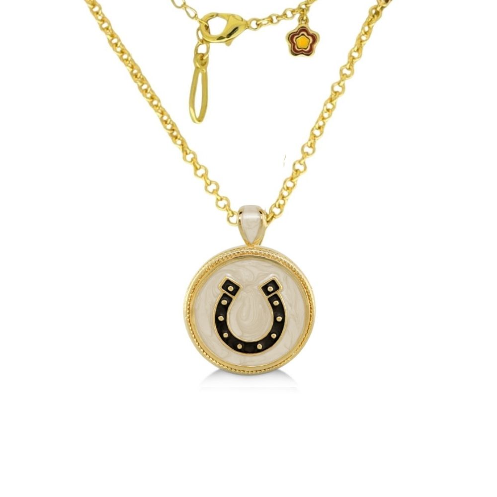 Equestrian pendant necklace by Lauren G Adams, gold tone pendant with horseshoe accent on Tampa Home & Garden Store