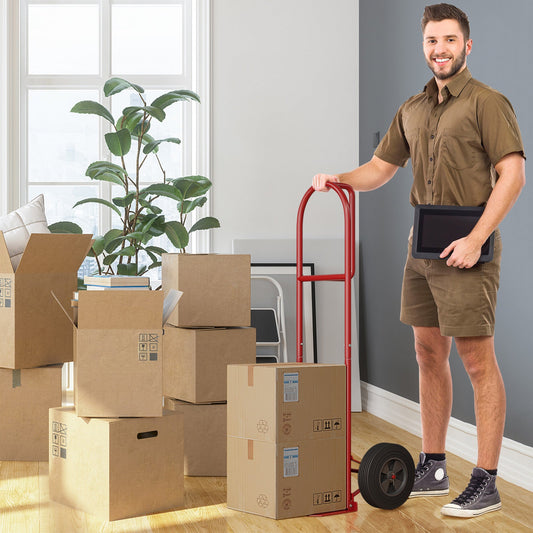 P-Handle Sack Truck with 10 Inch Wheels and Foldable Load Area-Red - Tampa Home & Garden Store