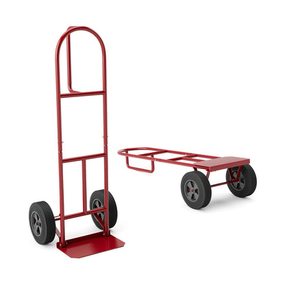 Diablo de carga con mango en P, ruedas de 10 pulgadas y plataforma de carga plegable - Rojo