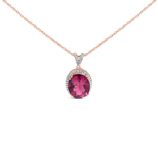 Rose gold vermeil sterling silver necklace with oval pink quartz pendant and pave diamonds on Tampa Home & Garden Store