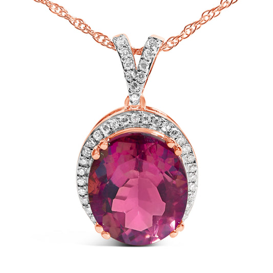 Pendant necklace rose gold vermeil over sterling with pink quartz oval and diamond halo on Tampa Home & Garden Store