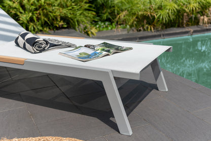 Panama Light Sun Lounger 1pc by LifestyleGarden US, light gray frame with white mesh on Tampa Home & Garden Store
