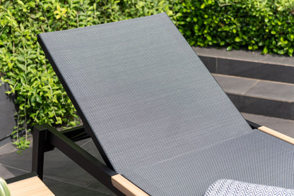 Panama Dark Sun Lounger 1pc by LifestyleGarden woven grey surface, dark frame with wood armrests on Tampa Home & Garden Store