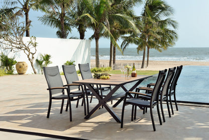 Panama Dark Rectangular Table outdoor dining table with black frame and wood slats LifestyleGarden US on Tampa Home & Garden Store