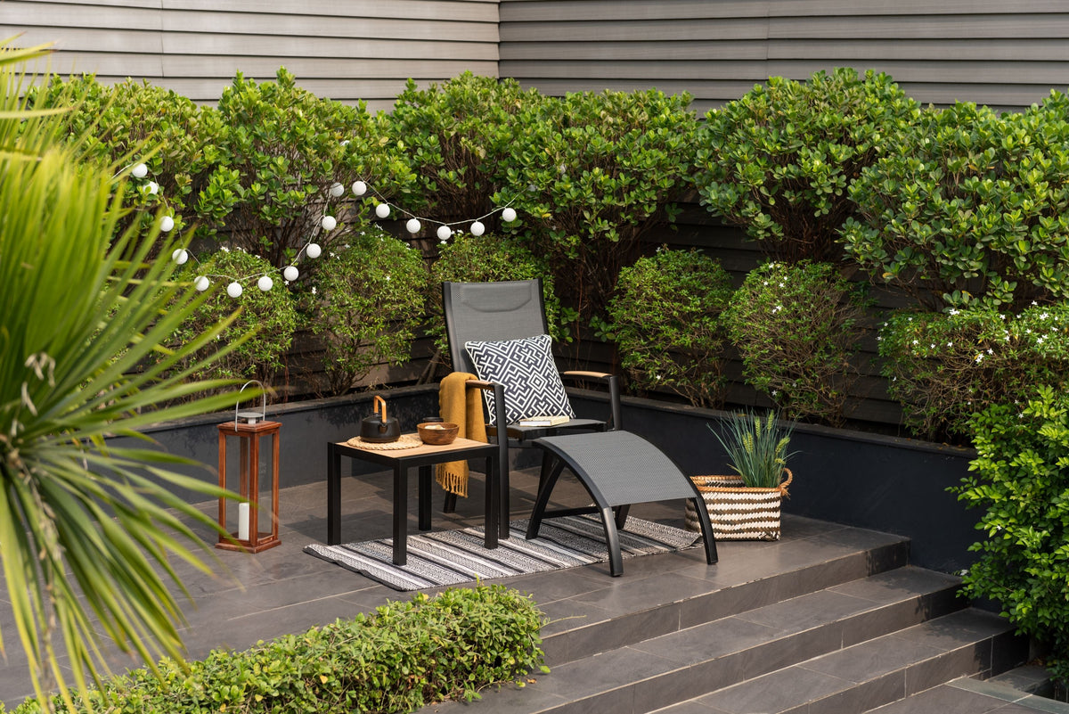 Panama Dark Side Table, black metal frame, outdoor table LifestyleGarden US, patio setting on Tampa Home & Garden Store