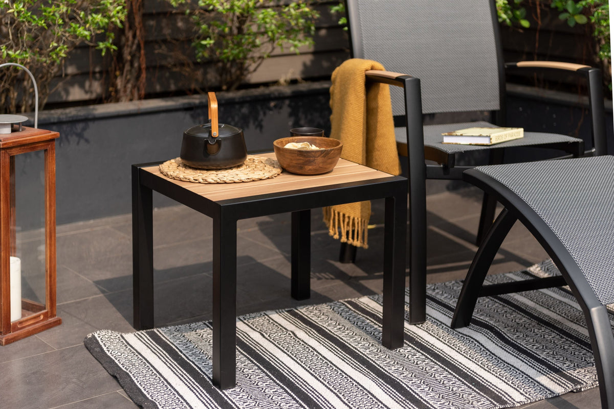 Panama Dark Side Table with light wood top and black metal frame LifestyleGarden US on Tampa Home & Garden Store