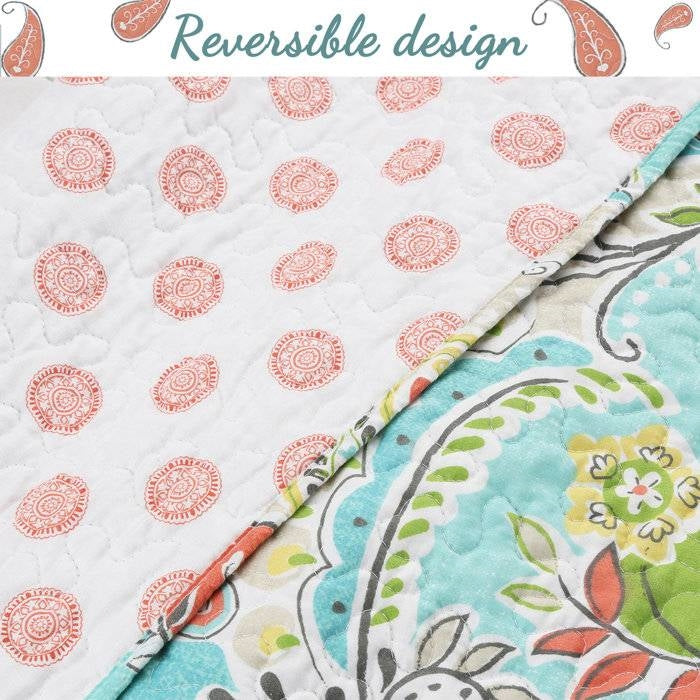 Colcha de cama de día de 4 piezas Aqua Paisley Floral
