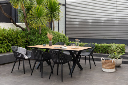 Panama Dark rectangular dining table with 6 Nassau black aluminum chairs on Tampa Home & Garden Store