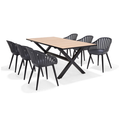 Panama dark rectangular outdoor dining table with 6 Nassau black aluminum chairs patio set on Tampa Home & Garden Store