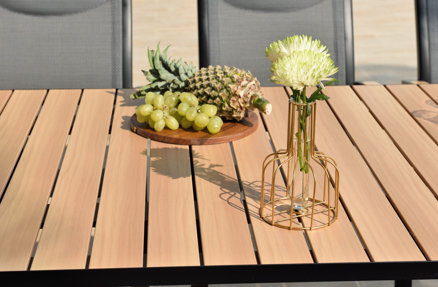 Panama Dark rectangular outdoor table with black frame and light wood slats LifestyleGarden US on Tampa Home & Garden Store