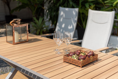 Panama Light Rectangular Outdoor Table with wood slat top and gray metal frame on Tampa Home & Garden Store