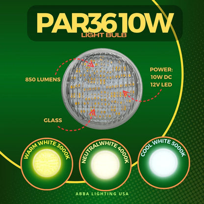 PAR36 10W 160° LED Low Voltage Bulbs Waterproof Landscape Floodlight