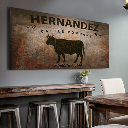 Canvas Cattle Company sign with rustic wood texture, cow silhouette and Hernandez headline on Tampa Home & Garden Store