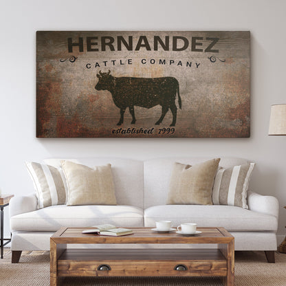 Cattle Company Sign canvas with rustic wood finish and cow silhouette Tailored Canvases on Tampa Home & Garden Store