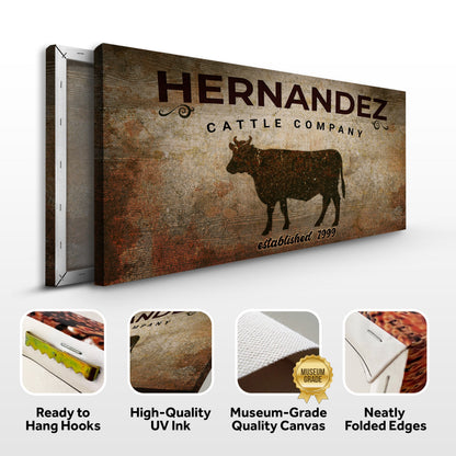 Cattle Company Sign canvas with distressed wood texture and cow silhouette Tailored Canvases on Tampa Home & Garden Store